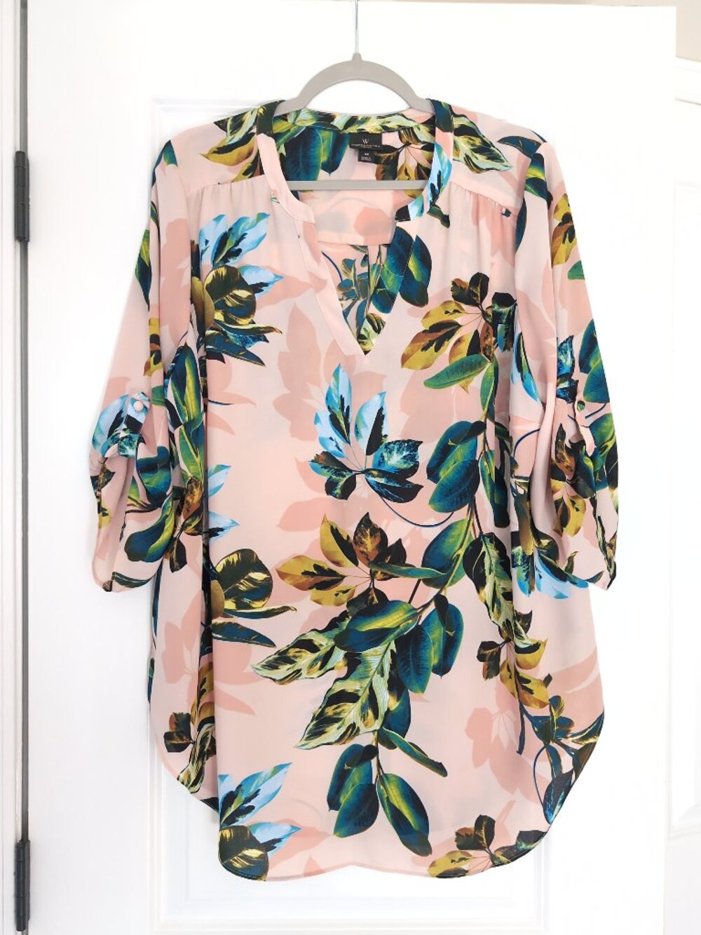Worthington Blouse Plus Size 1X Floral Island V-Neck 3/4 Sleeve
